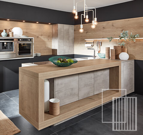 KüchenWerk Ziegler Haus nolte Materialvielfalt Kücheninsel Küche Beton Holz Optik